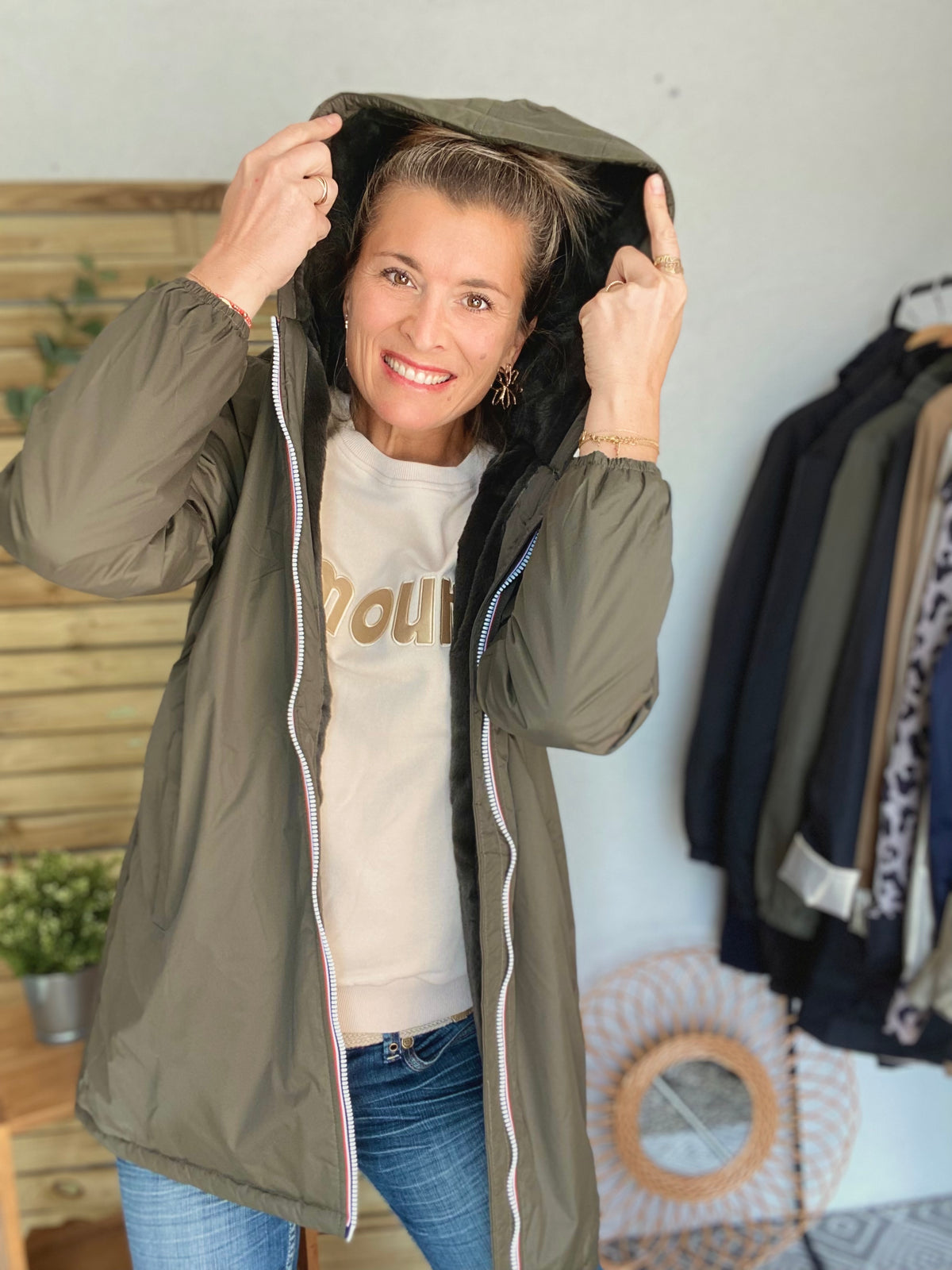 LAURA JO - Parka Imperméable LOUISE LONG fourré - Kaki