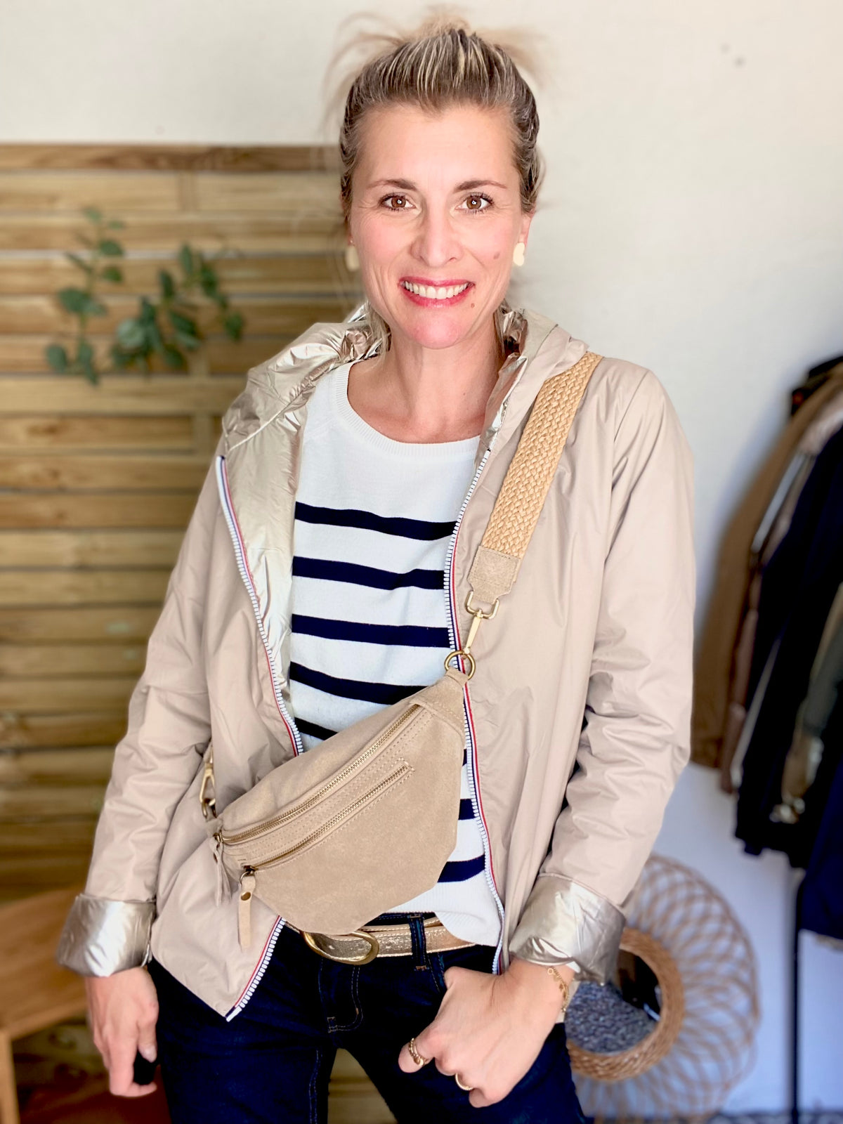 LAURA JO - Imperméable réversible rembourré LOUISON COURT - Beige / Doré • DÉSTOCKAGE sur Taille XL