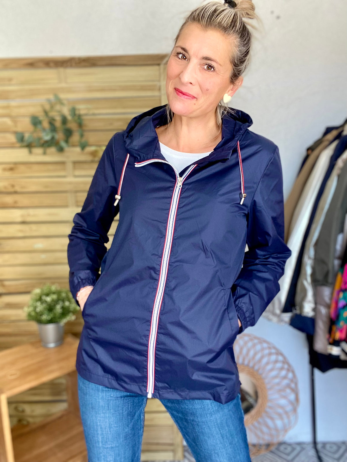 Imperméable mi-saison doublé SOLINE MI-LONG - Bleu marine - LAURA JO - FIN DE SÉRIE