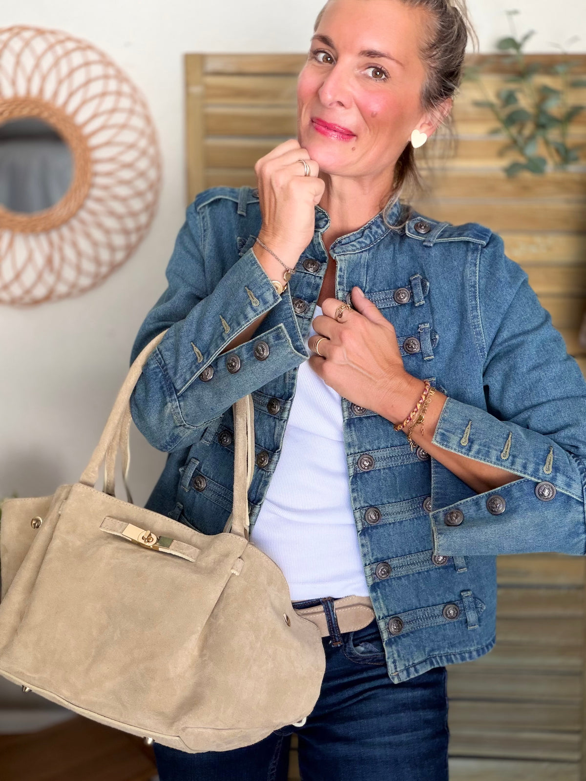 Sac cabas en cuir daim HANA - Beige