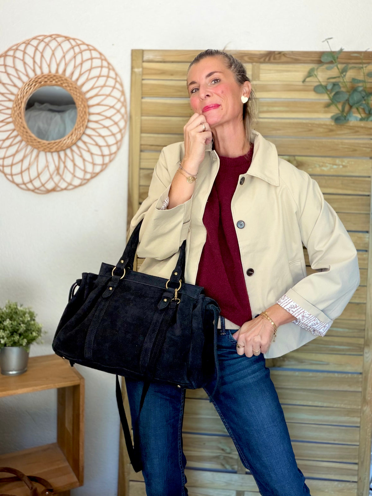 Sac cabas XL en cuir daim • PARKER Noir