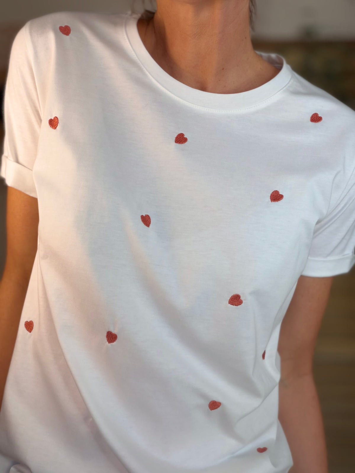 Tee shirt cœurs brodés cuivre rosé 🩷 TESSA - FIN DE SÉRIE