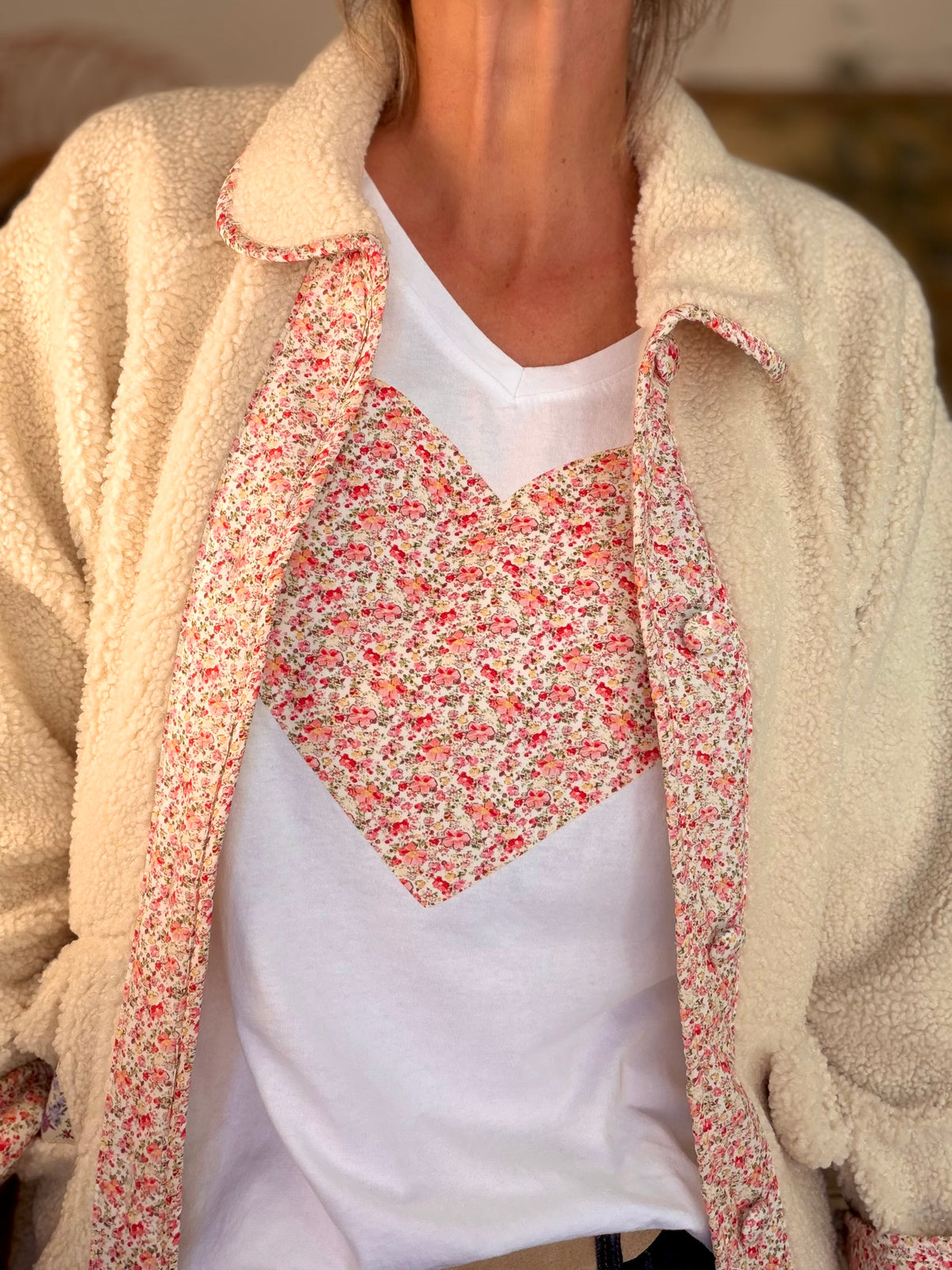 Tee shirt Gros Coeur Liberty rouge rosé VERA ❤️ - FIN DE SÉRIE