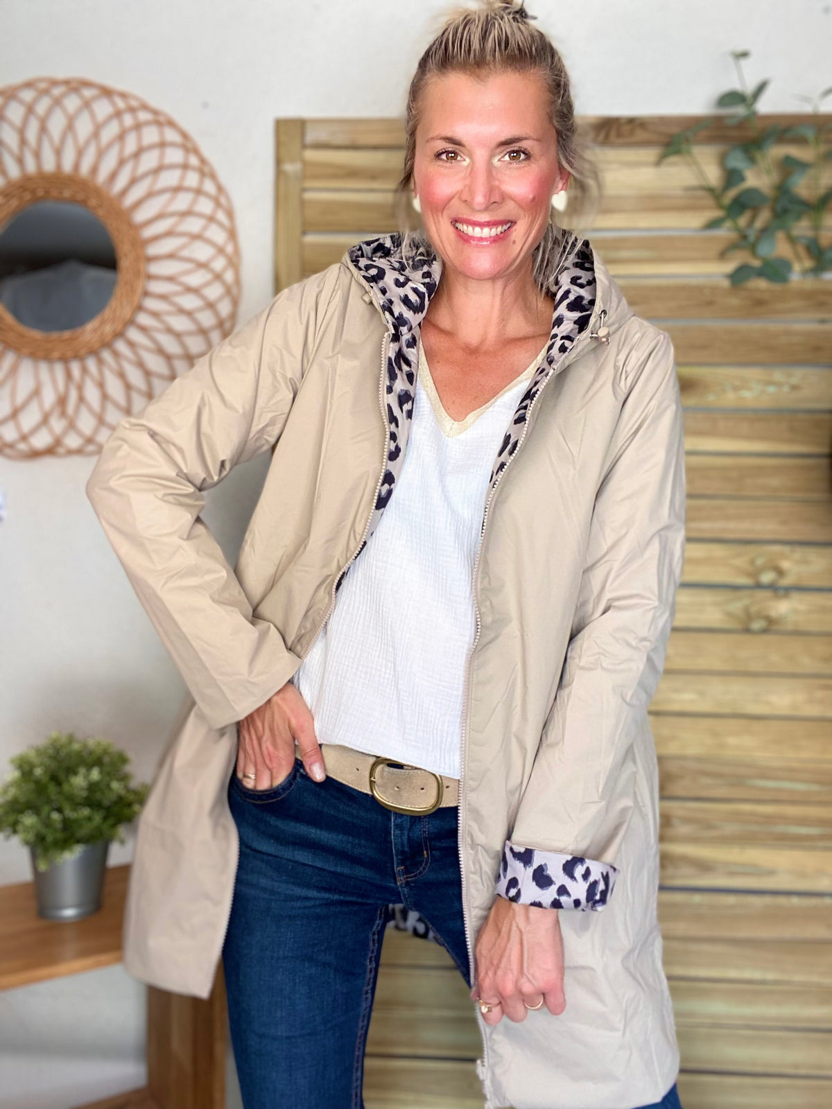LAURA JO - Imperméable réversible rembourré LOUISON LONG - Beige / Léo