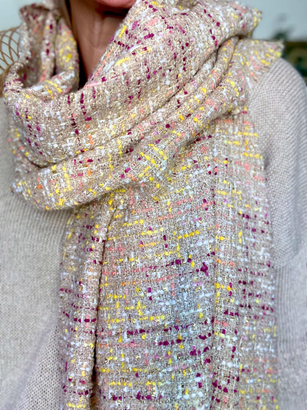 Écharpe douce en laine avec lurex ODILE - Taupe Rose (3 coloris)