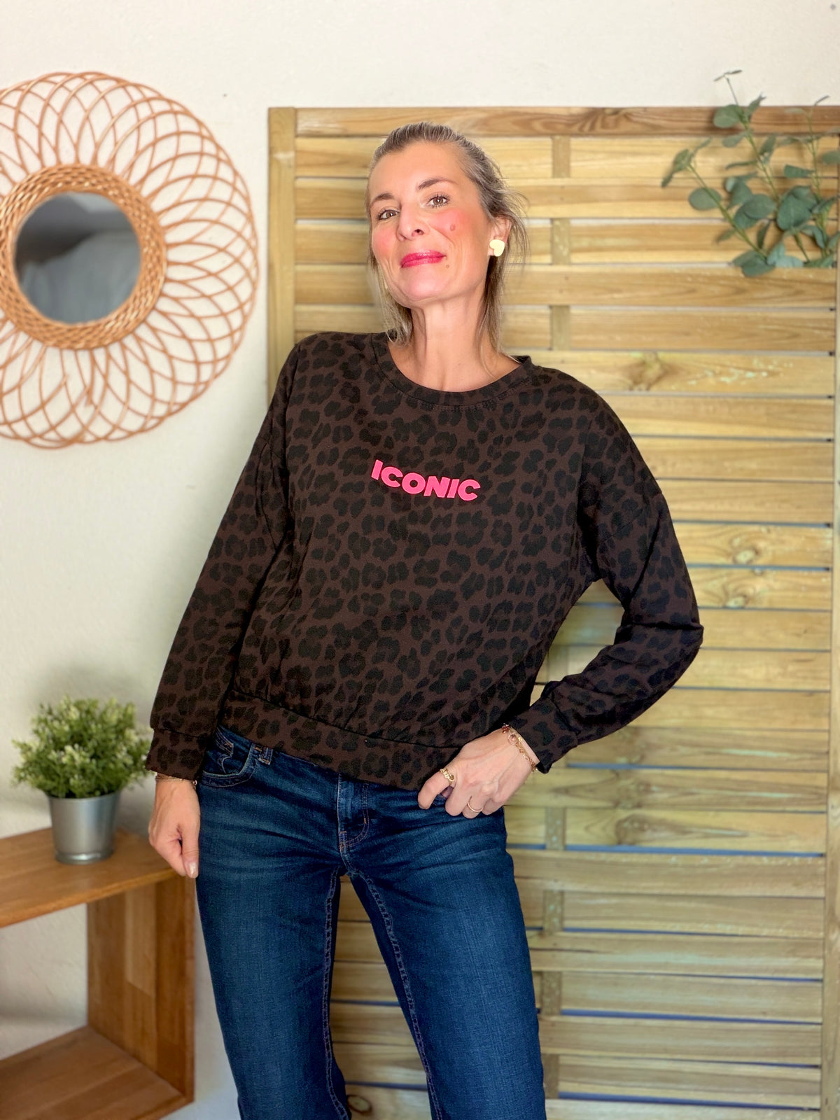 Sweat ICONIC léger 100% coton FAUSTINE Léo choco (taille 34 à 46)