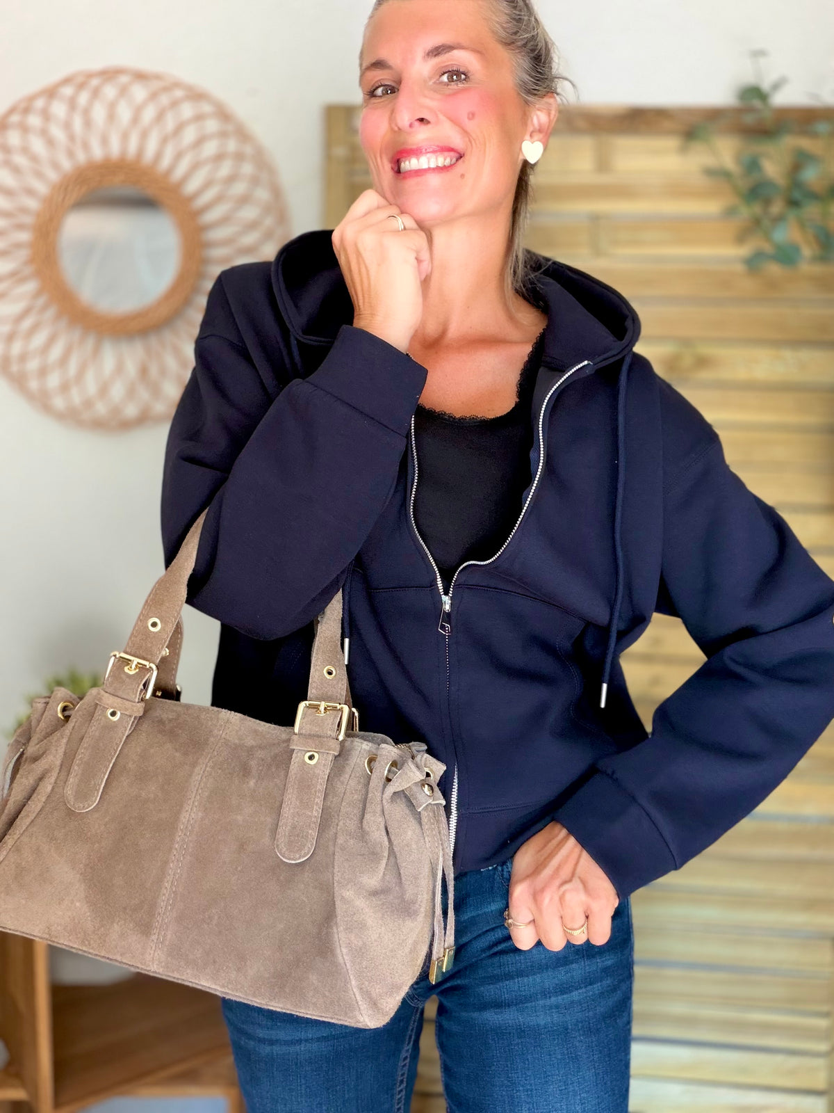 Hoodie sweat gilet strass (ailes)  CLOTHILDE - Bleu marine