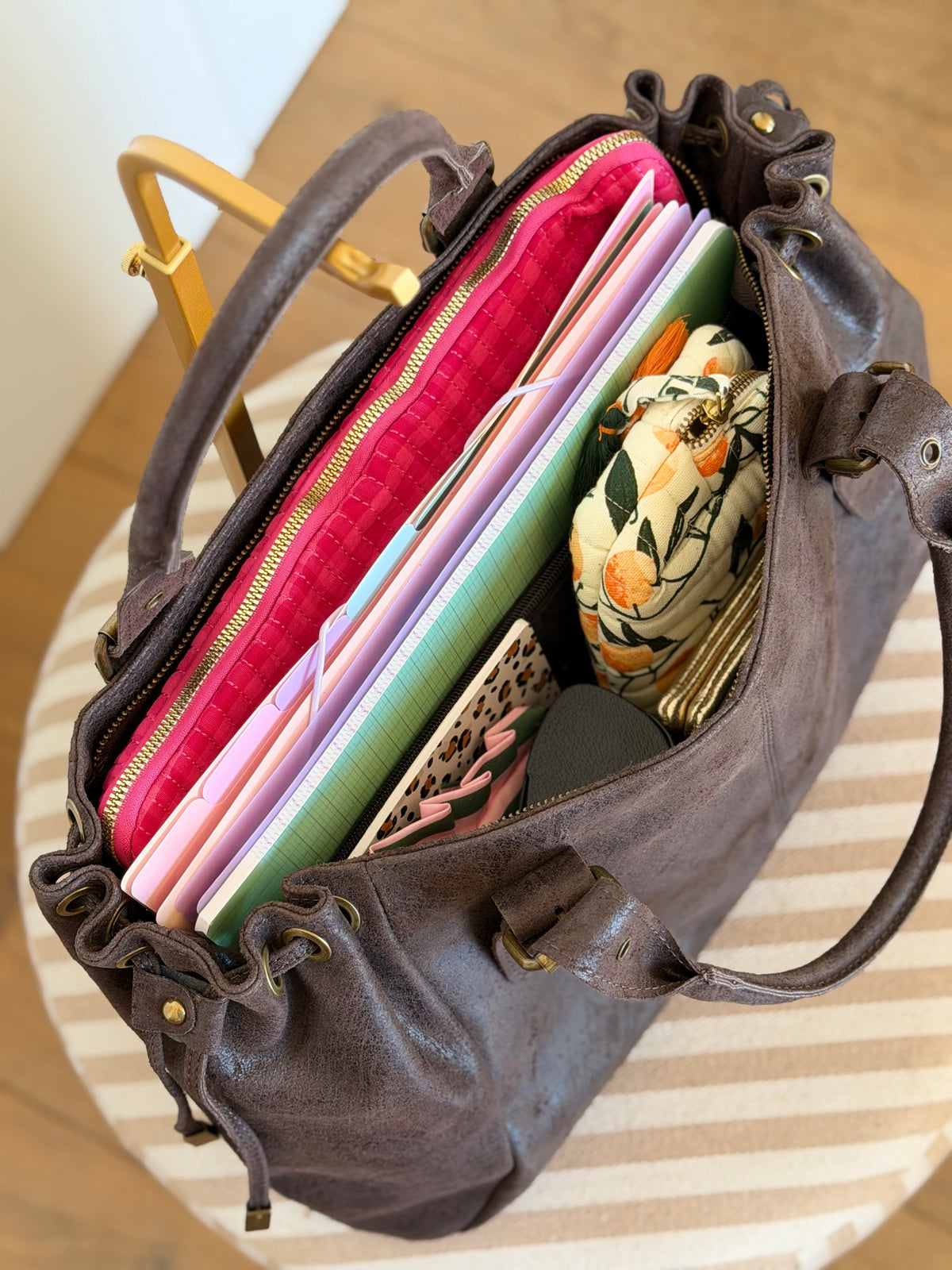 Sac cabas XL en cuir vieilli • COOPER Chocolat
