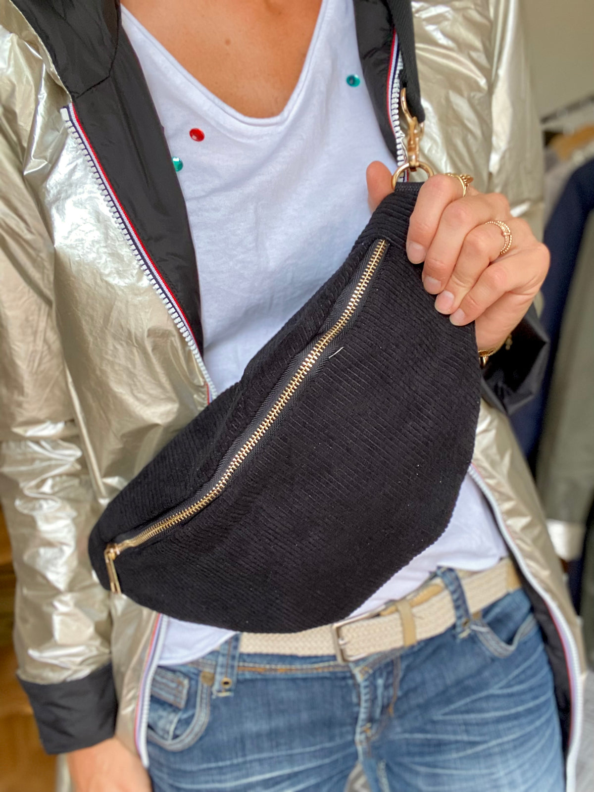 Sac banane XL velours côtelé Ciao Boum - IVY - Noir