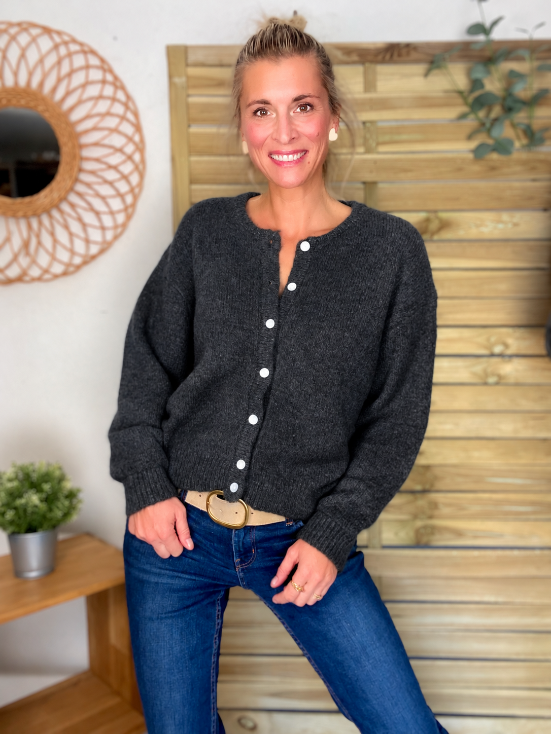 Gilet en maille MERYL - Carbone (Gris foncé)