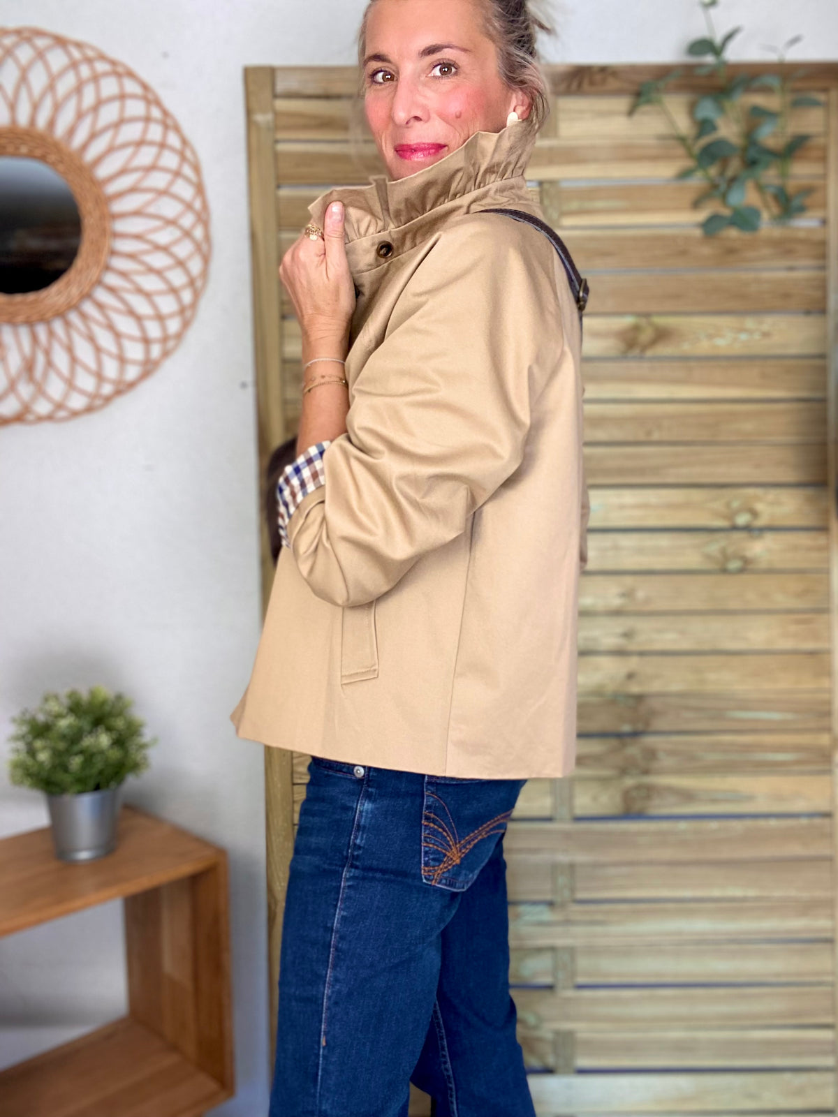 Veste Trench col victorien doublure carreaux - VICTORIA Beige Taupe