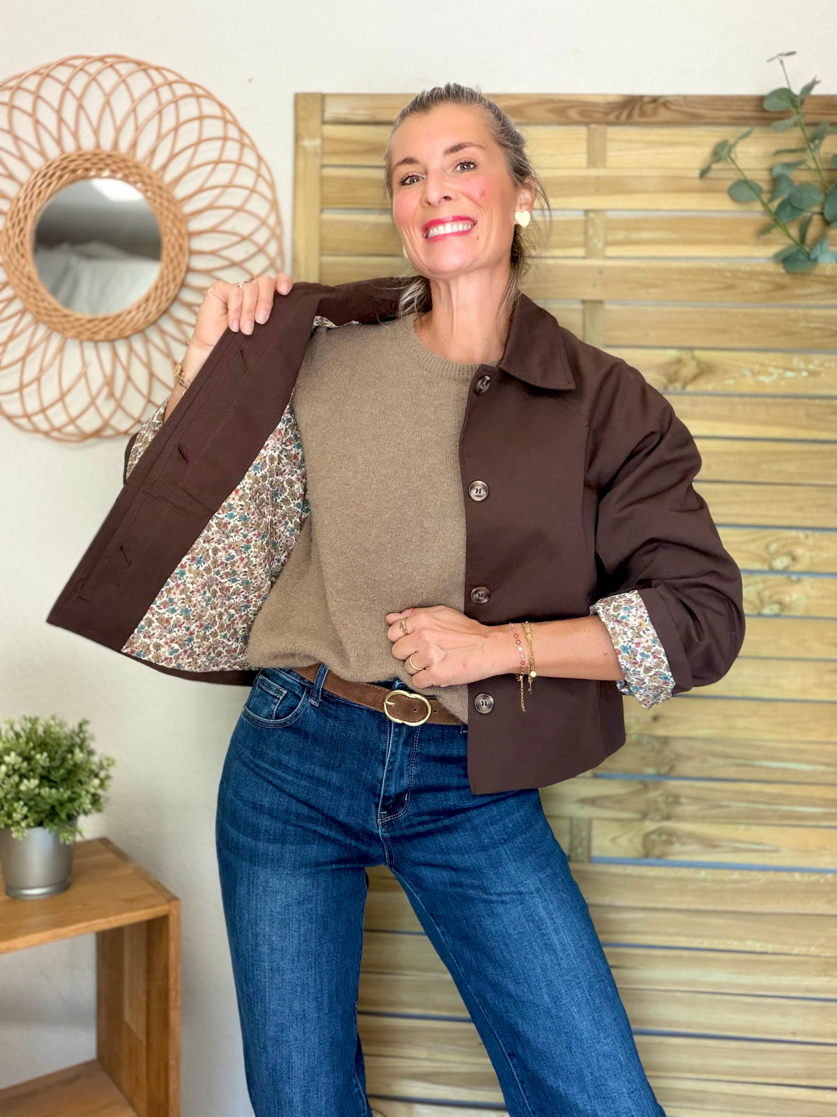 Veste Trench en coton Chocolat avec Liberty - MAHAUT - LILI et LALA