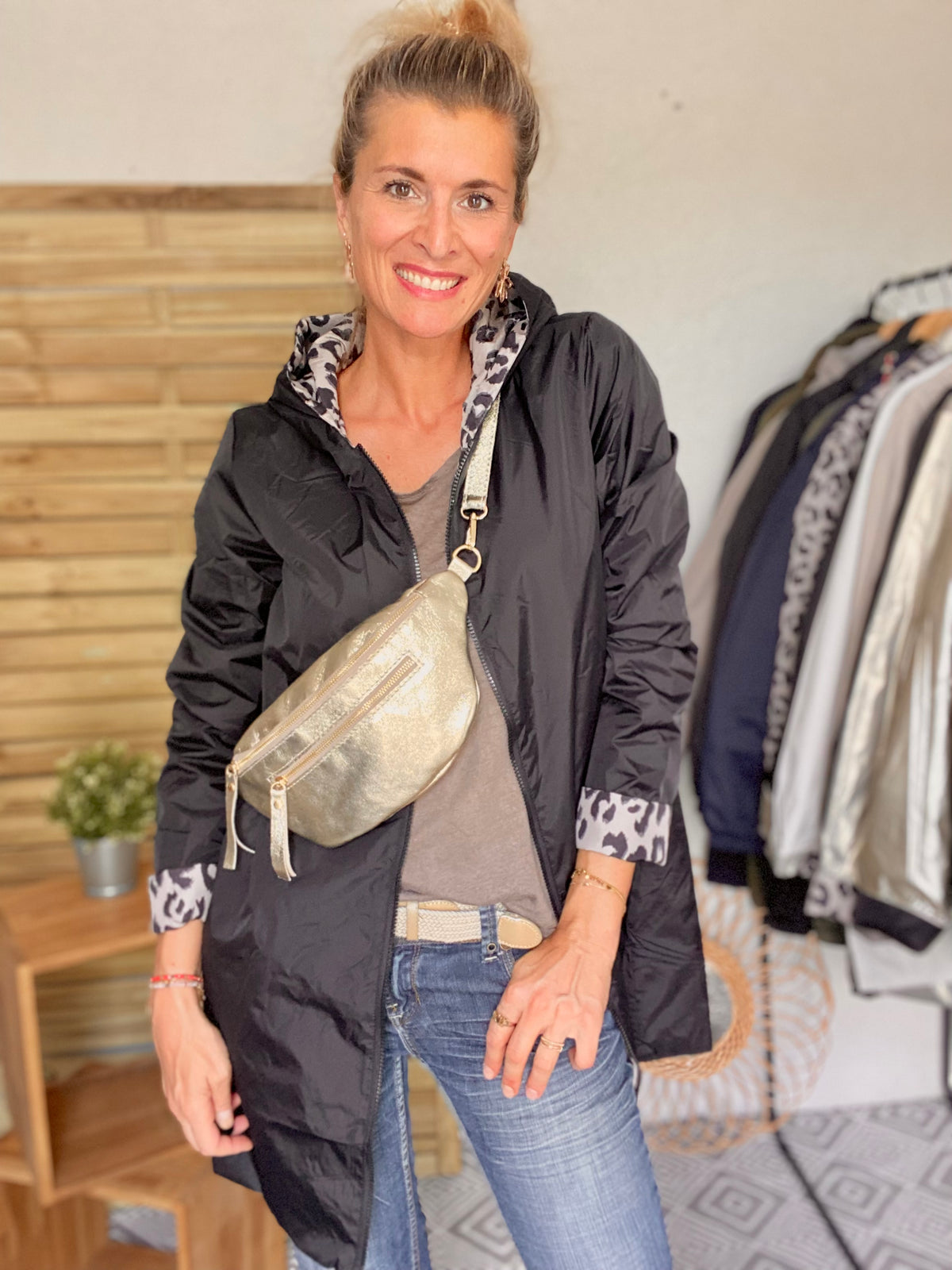 LAURA JO - Imperméable réversible rembourré LOUISON LONG - Noir / Léo