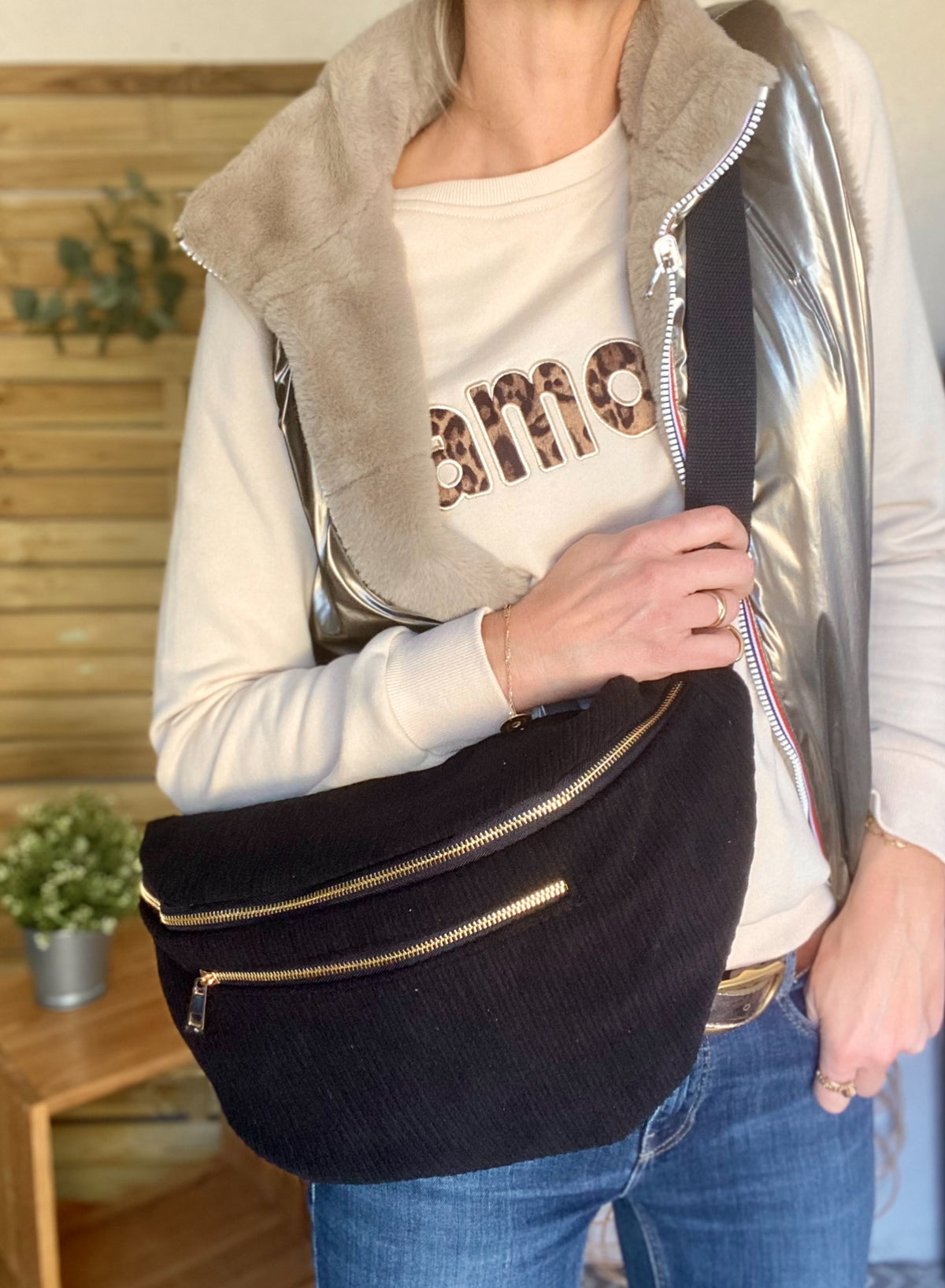 Sac banane XXL Velours côtelé Ciao Boum MOLLY -  Noir