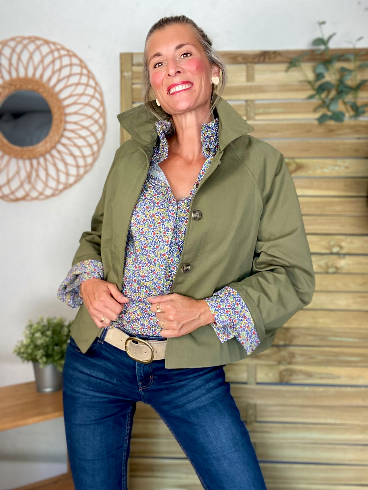Chemise imprimée Liberty bleu, col victorien volanté CHARLOTTE - FIN DE SÉRIE