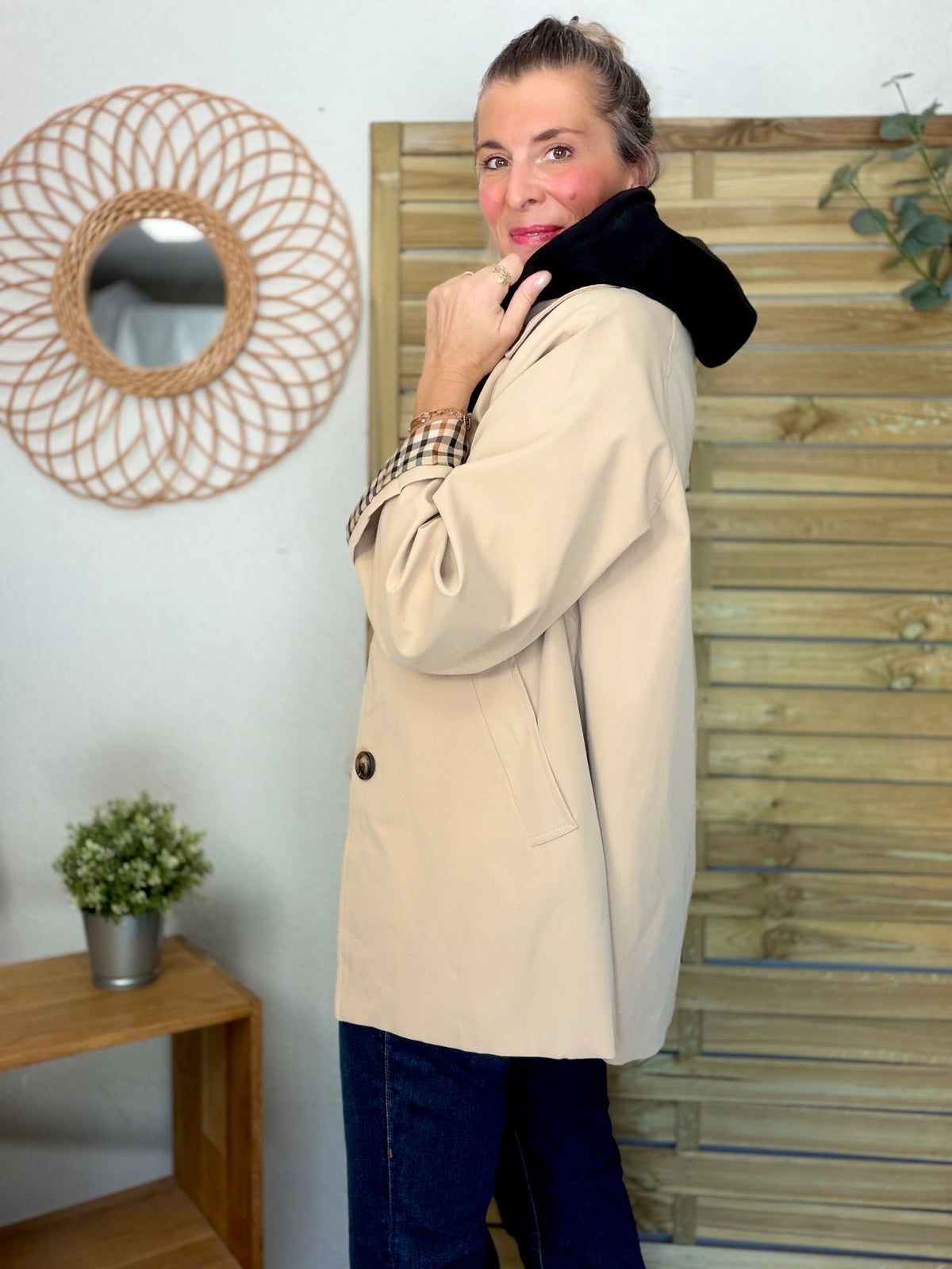 ⚡️ ARRIVAGE • Veste Trench avec capuche amovible, doublure à carreaux GAËLLE Beige