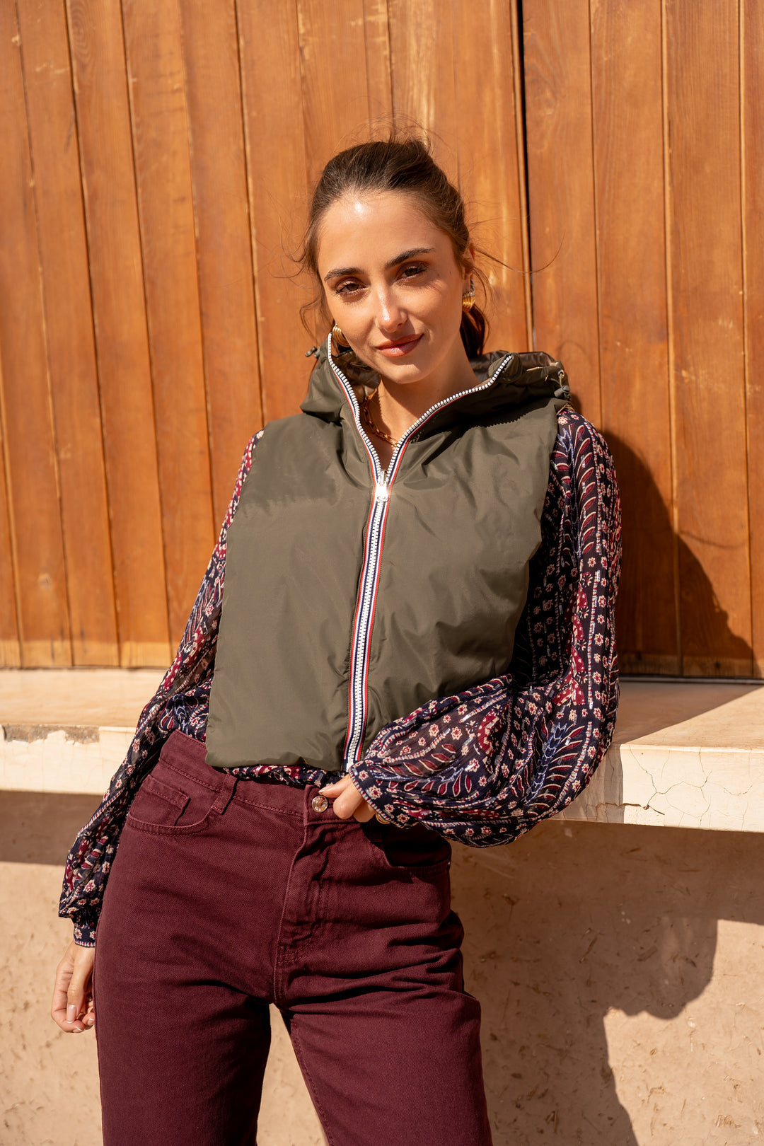 LAURA JO - Col capuche amovible réversible  DANY - Kaki / Doré