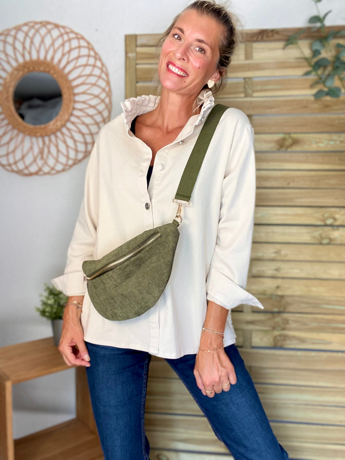 Veste / Chemise en coton, col victorien volanté Beige clair LISON