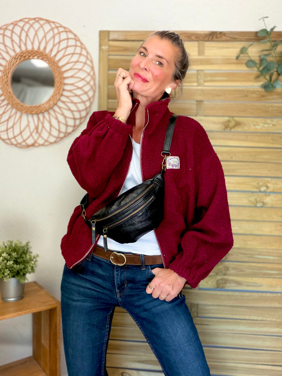 ⚡️ ARRIVAGE • Veste teddy Sherpa zippée LÉONIE Bordeaux