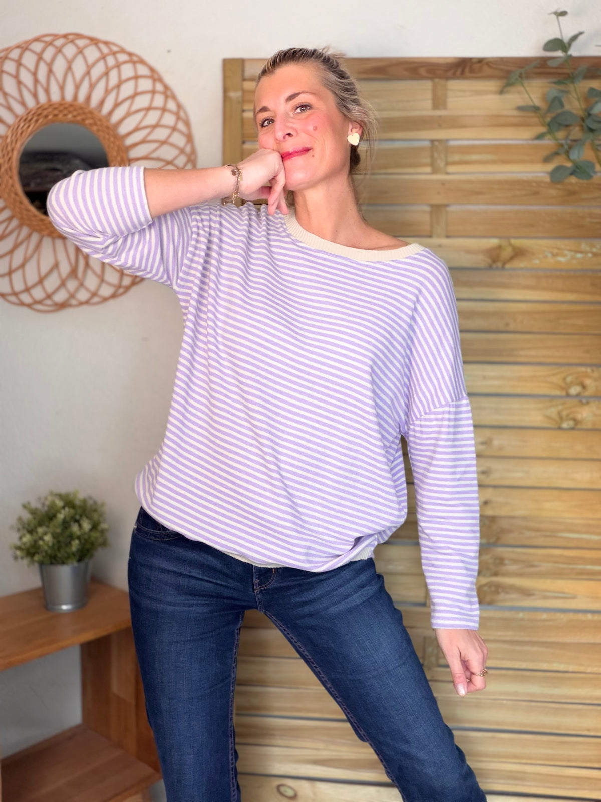 Pull fin rayé ample ROMANE - Lilas - FIN DE SÉRIE