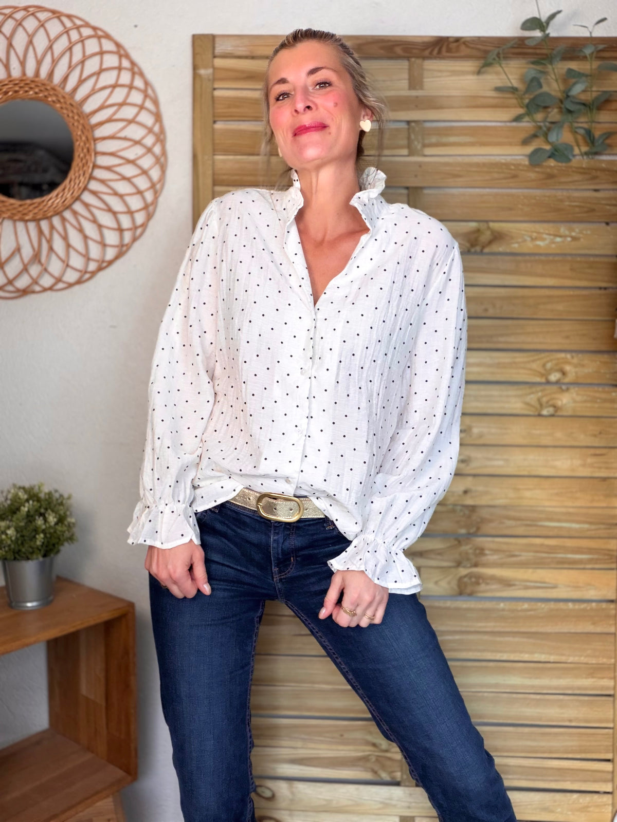 Blouse écrue à pois MAËLYS - FIN DE SÉRIE