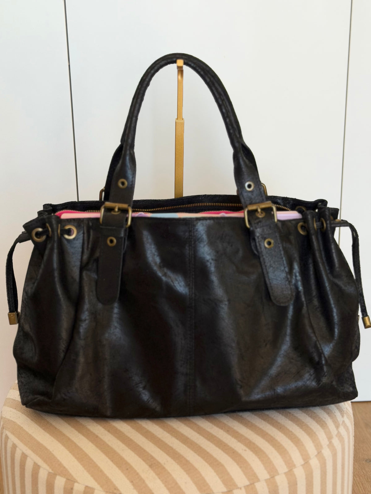 Sac cabas XL en cuir vieilli • COOPER Noir