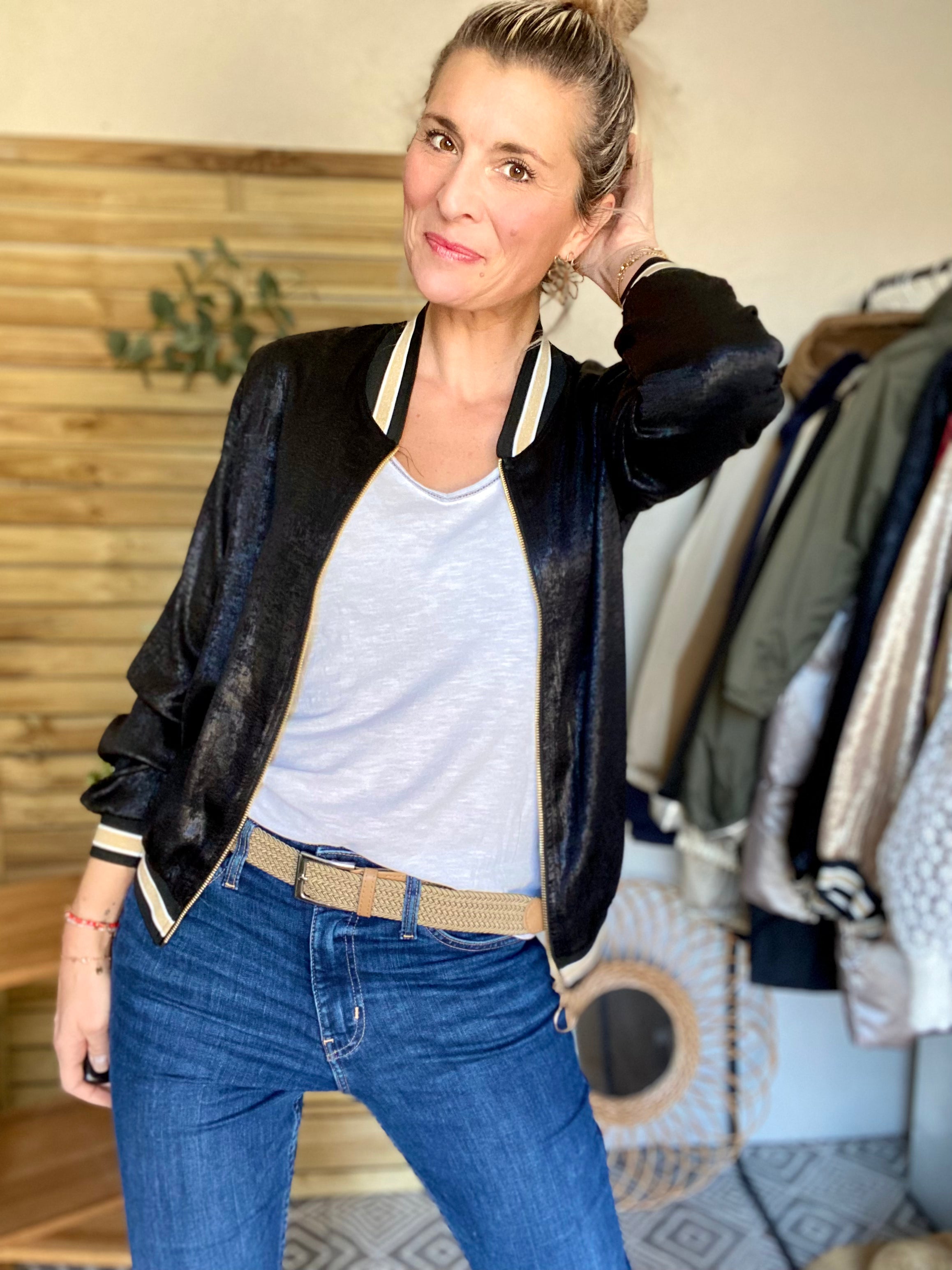 Veste bombers léger EMILY - Noir irisé - taille unique