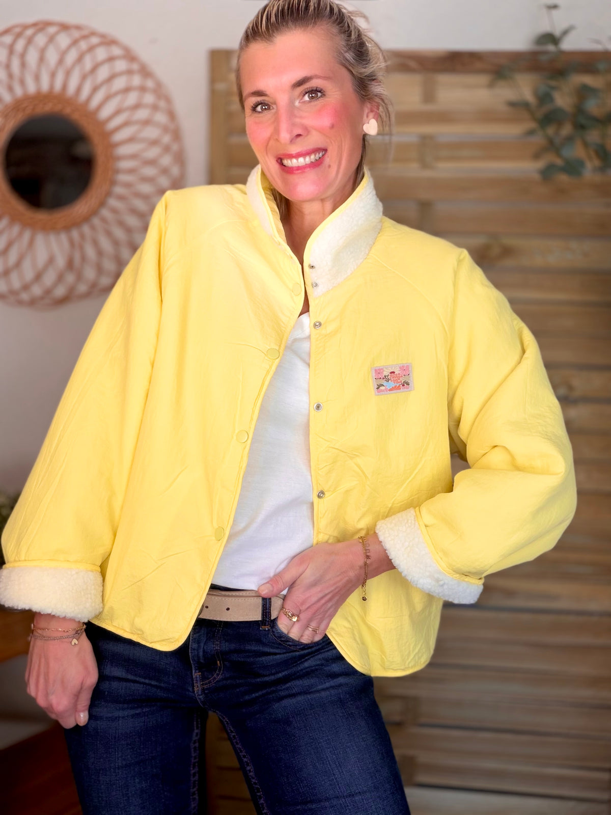 Veste matelassée réversible Sherpa AMÉLIE Jaune - FIN DE SÉRIE