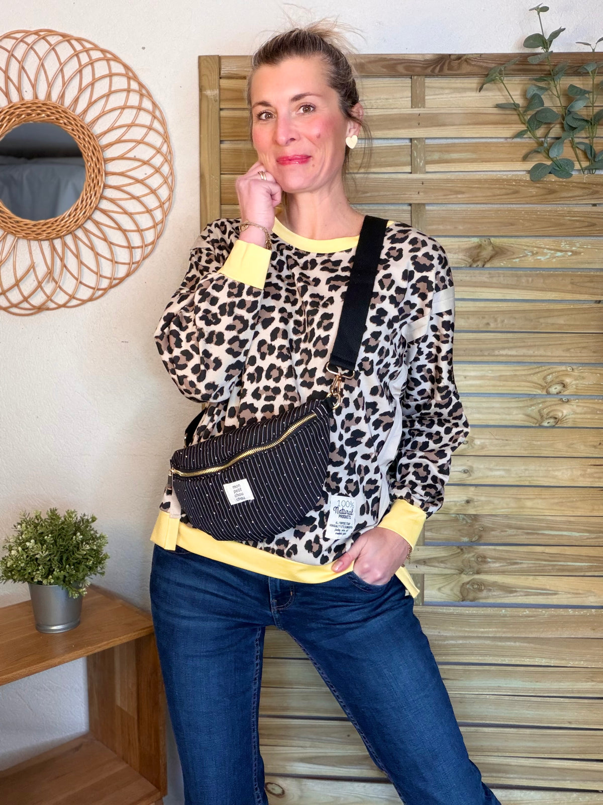 Sac banane avec strass BONNIE - Rayée noir