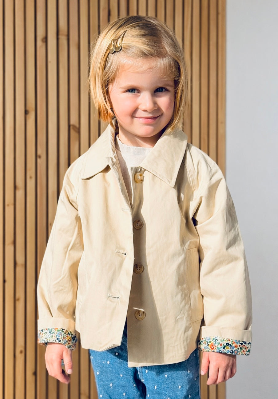 Veste Trench en coton beige avec Liberty - MARION (Taille 2 ans à la Taille XL)