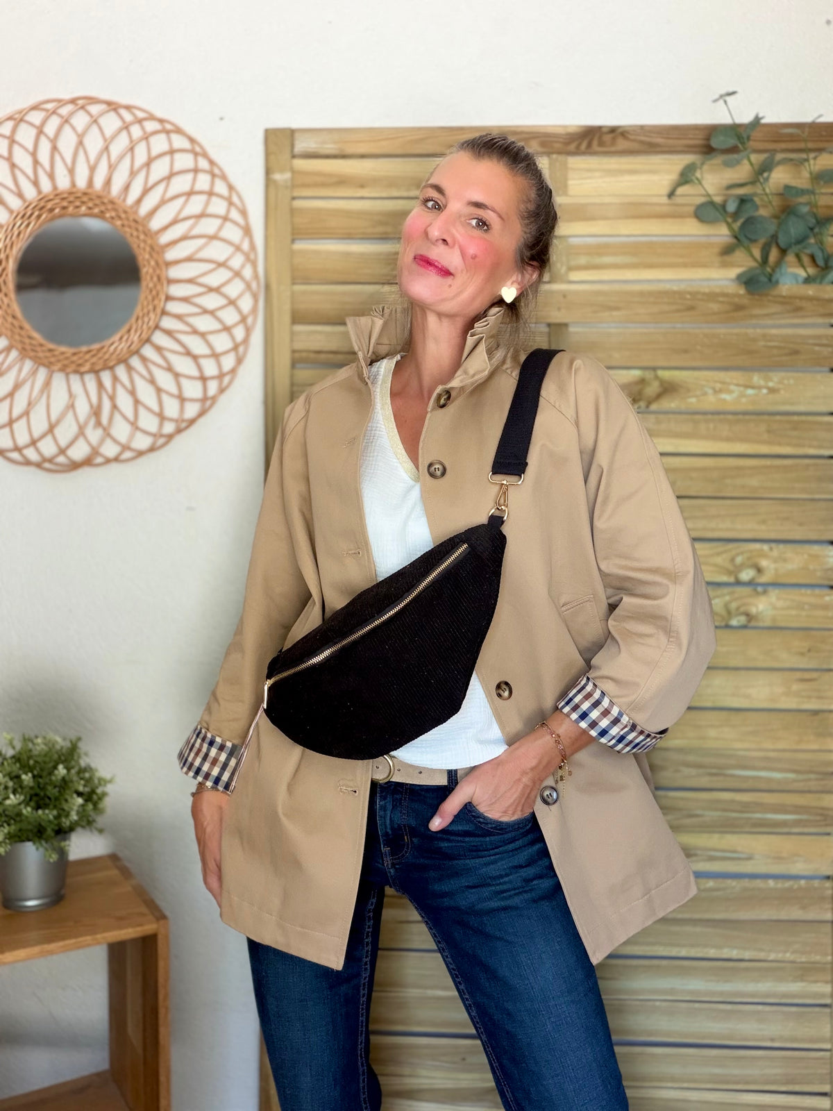 Sac banane XL velours côtelé Ciao Boum - IVY - Noir