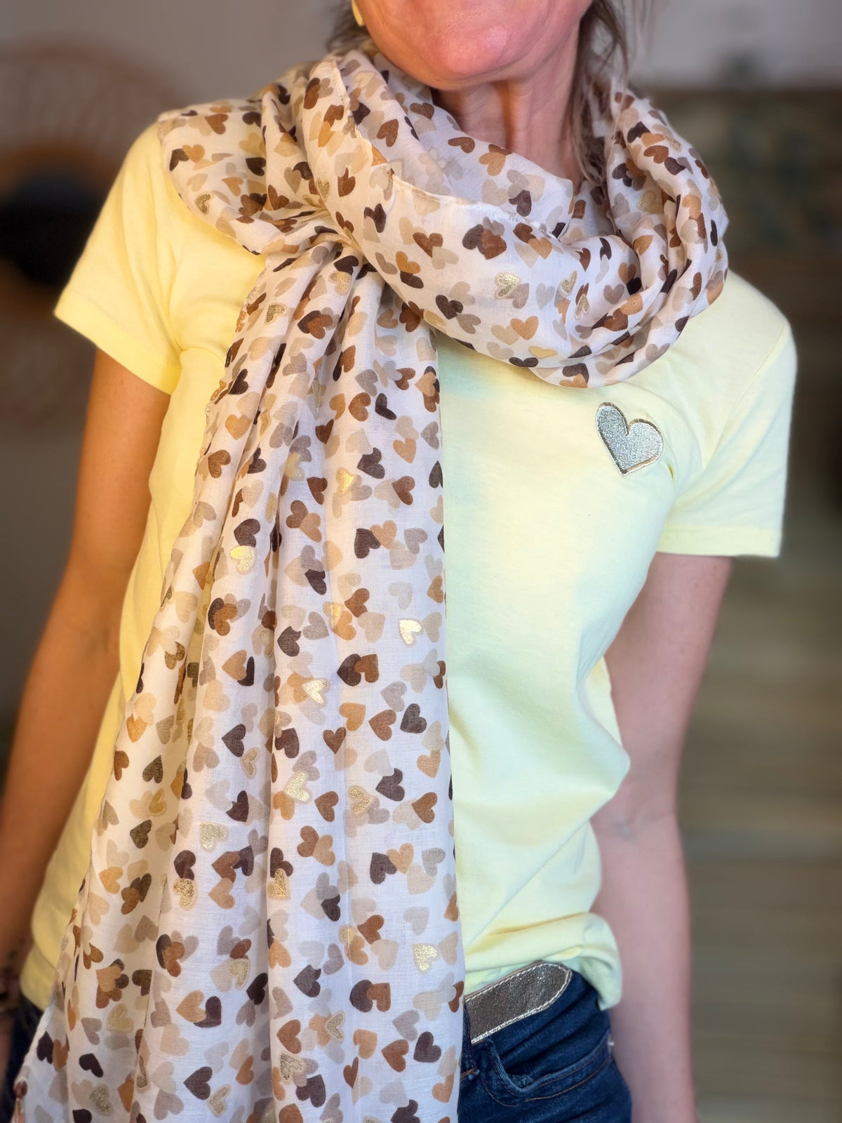 Foulard Cœurs SIGRID - Taupe 💛🧡🤎