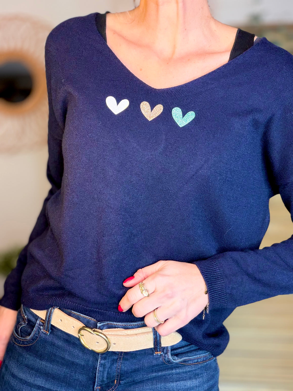 Pull fin 3 cœurs 💛 BERTILLE - Marine - FIN DE SÉRIE
