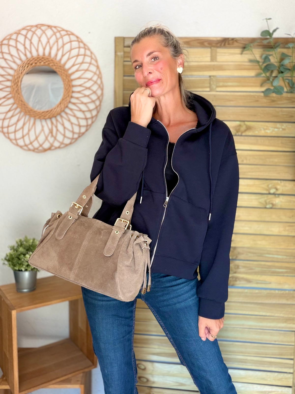 Sac à main en cuir daim GERY - Taupe