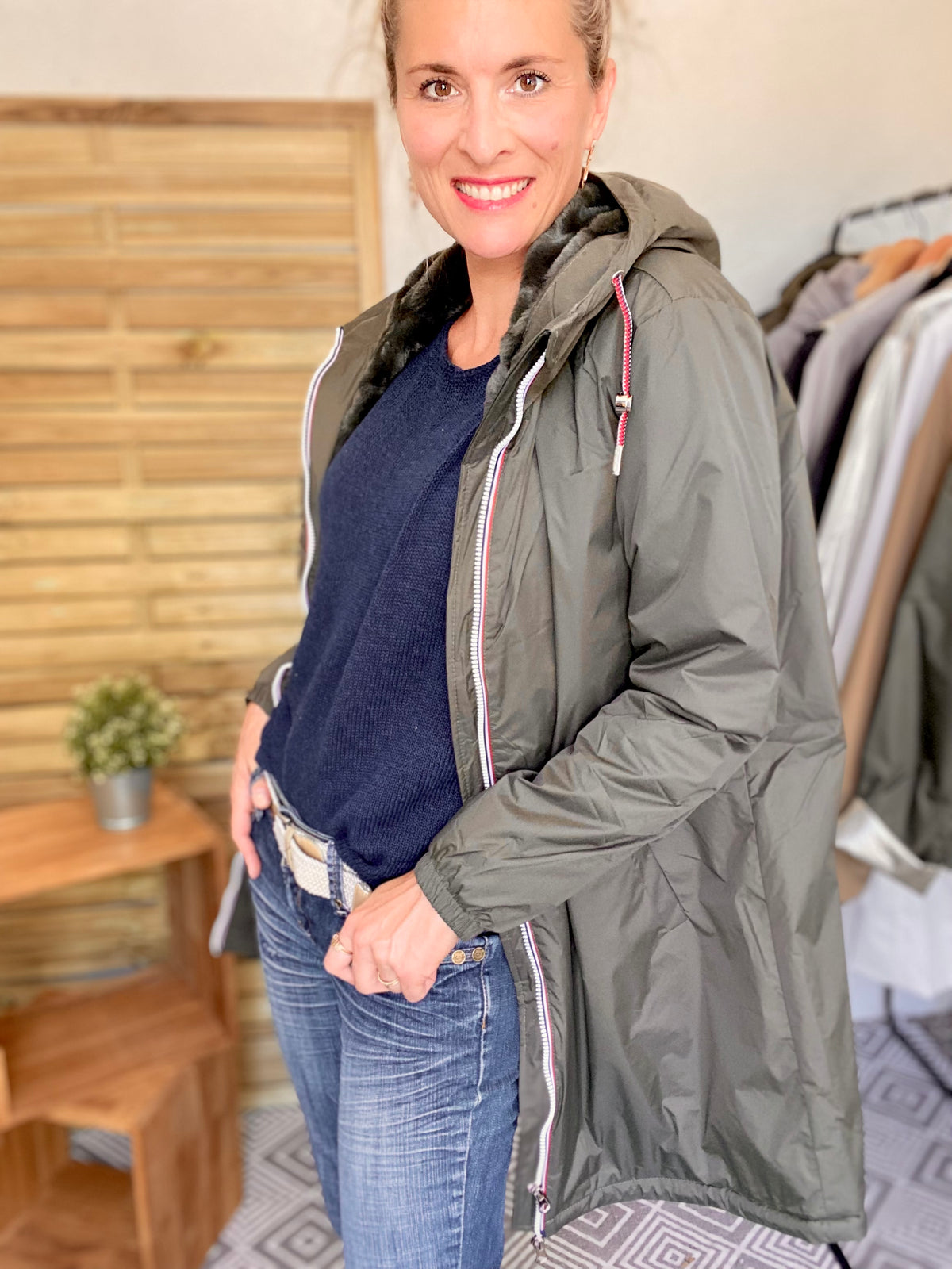 LAURA JO - Parka Imperméable THELMA LONG fourrée - Kaki • DÉSTOCKAGE sur Taille XL