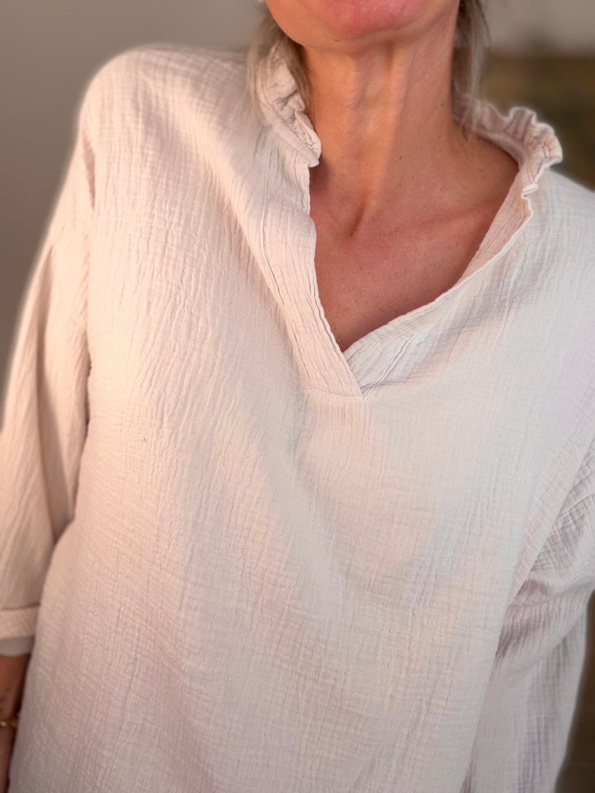 Blouse en gaze de coton SIERRA Beige • FIN DE SÉRIE