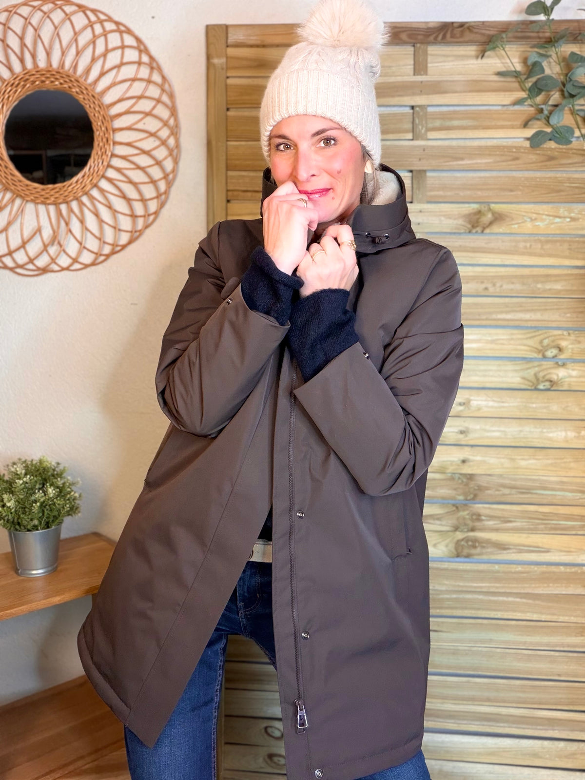 LAURA JO - Parka fourrée imperméable AMBRE LONG - Chocolat / Beige