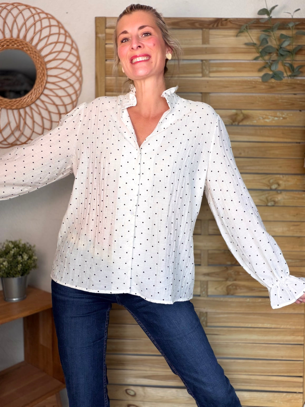 Blouse écrue à pois MAËLYS - FIN DE SÉRIE