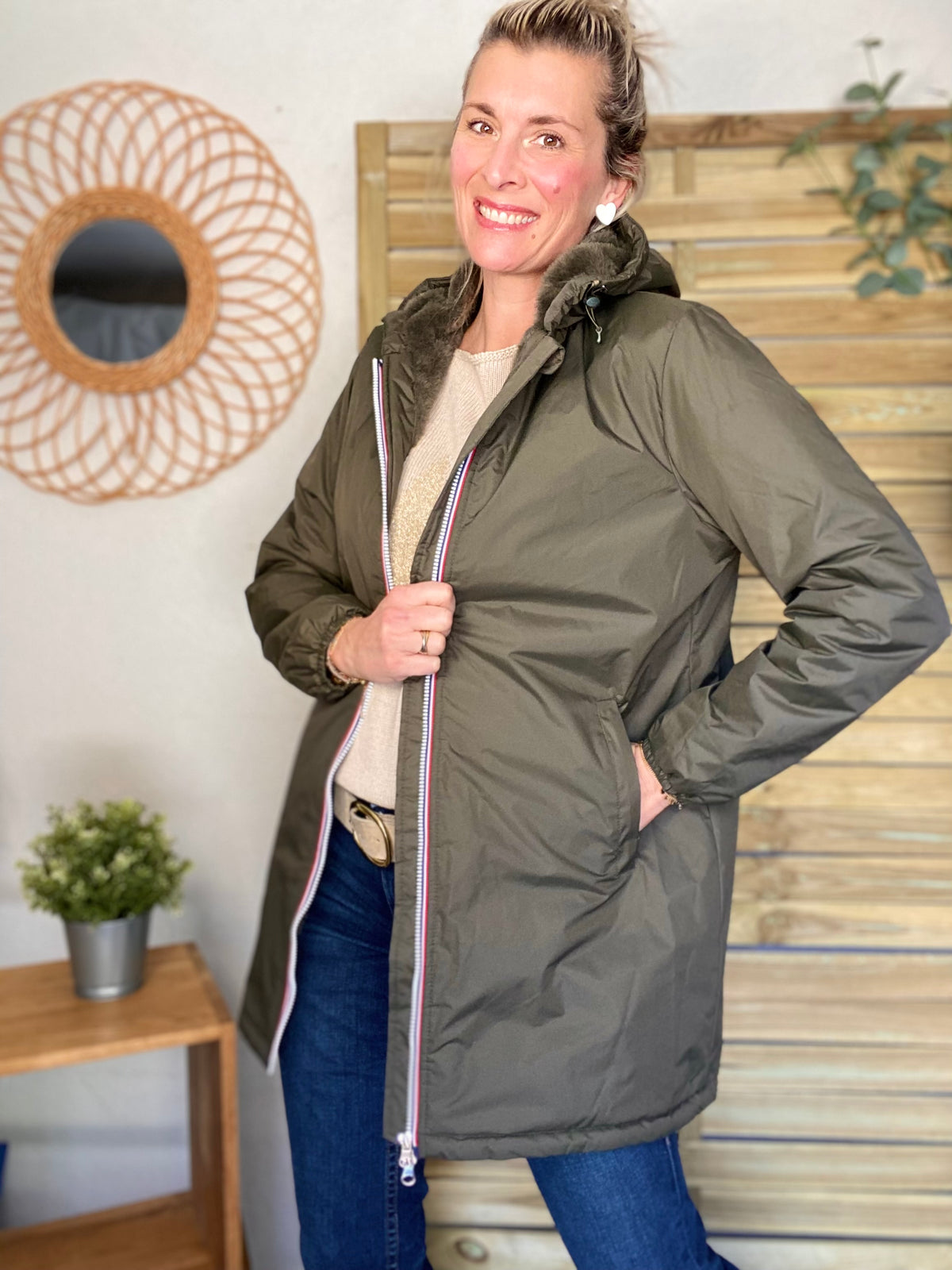 LAURA JO - Parka Imperméable LOUISE LONG fourré - Kaki