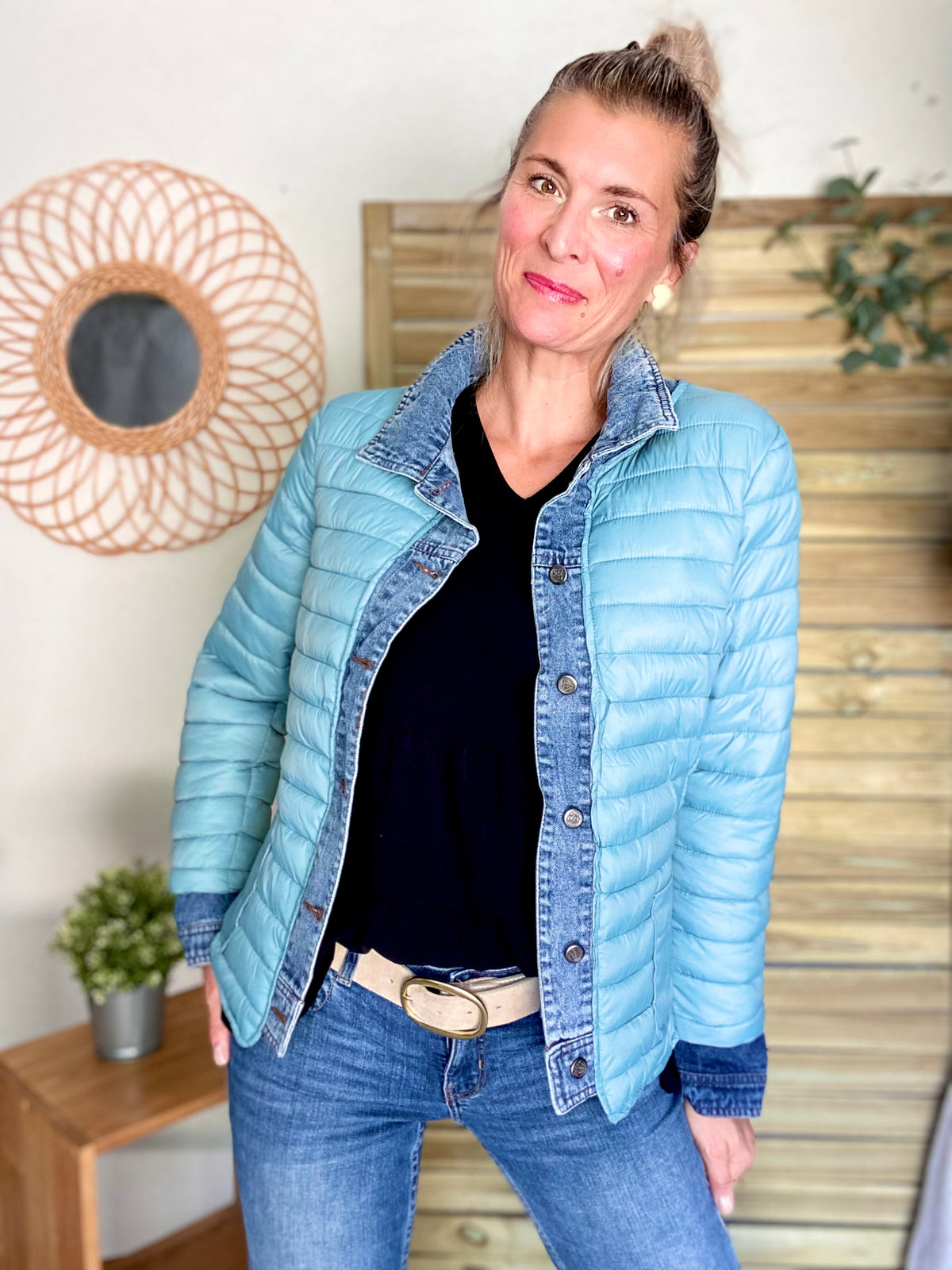 Veste Jean / Doudoune légère JACKIE - Vert sauge - FIN DE SÉRIE