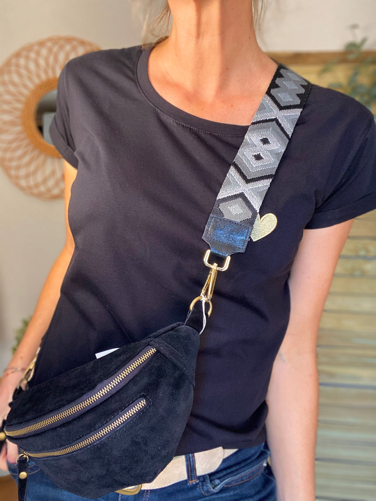 Sangle / Bandoulière en cuir irisé pour sacs / bananes - RACHEL (Losanges horizontaux)