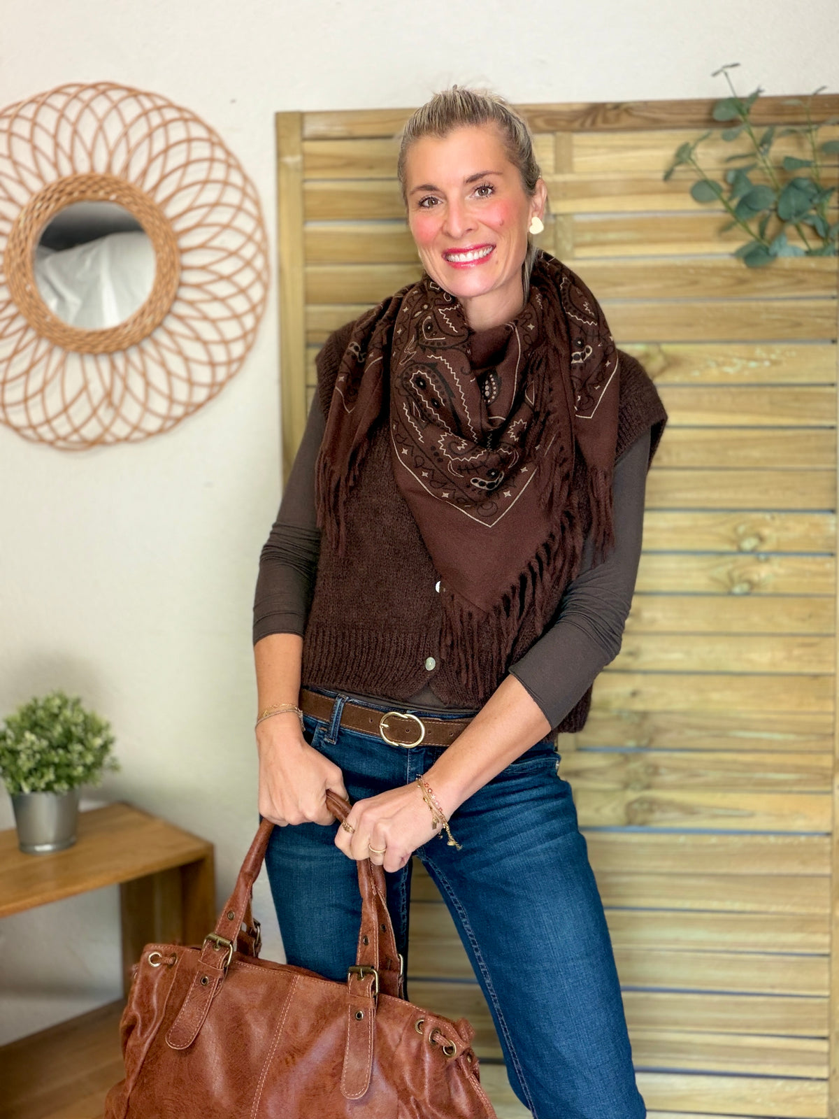 Gilet sans manche en maille laine et mohair AVERY Chocolat