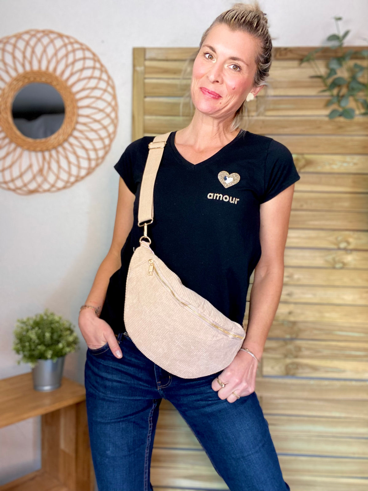 Tee shirt Coeur doré et léo amour 💛🐆 NINA Noir • FIN DE SÉRIE