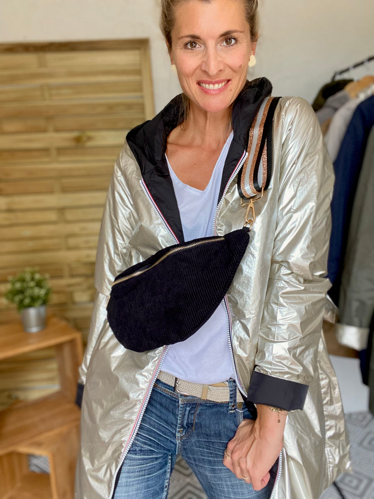Sac banane XL velours côtelé Ciao Boum - IVY - Noir