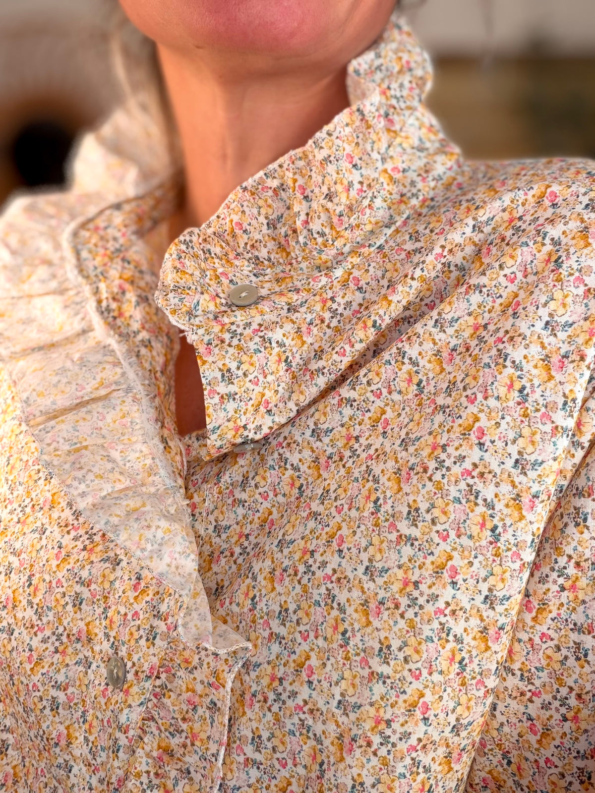 Chemise imprimée Liberty col volanté HÉLOÏSE - Jaune - FIN DE SÉRIE