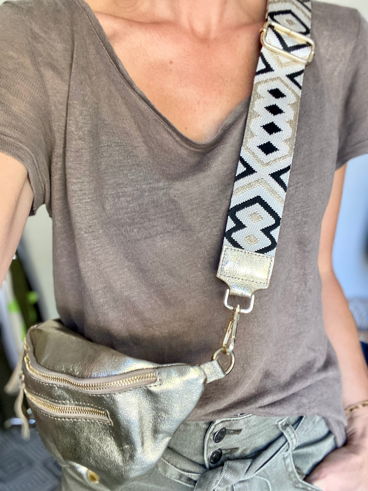 Sangle / Bandoulière en cuir irisé pour sacs / bananes - RACHEL (Losanges horizontaux)