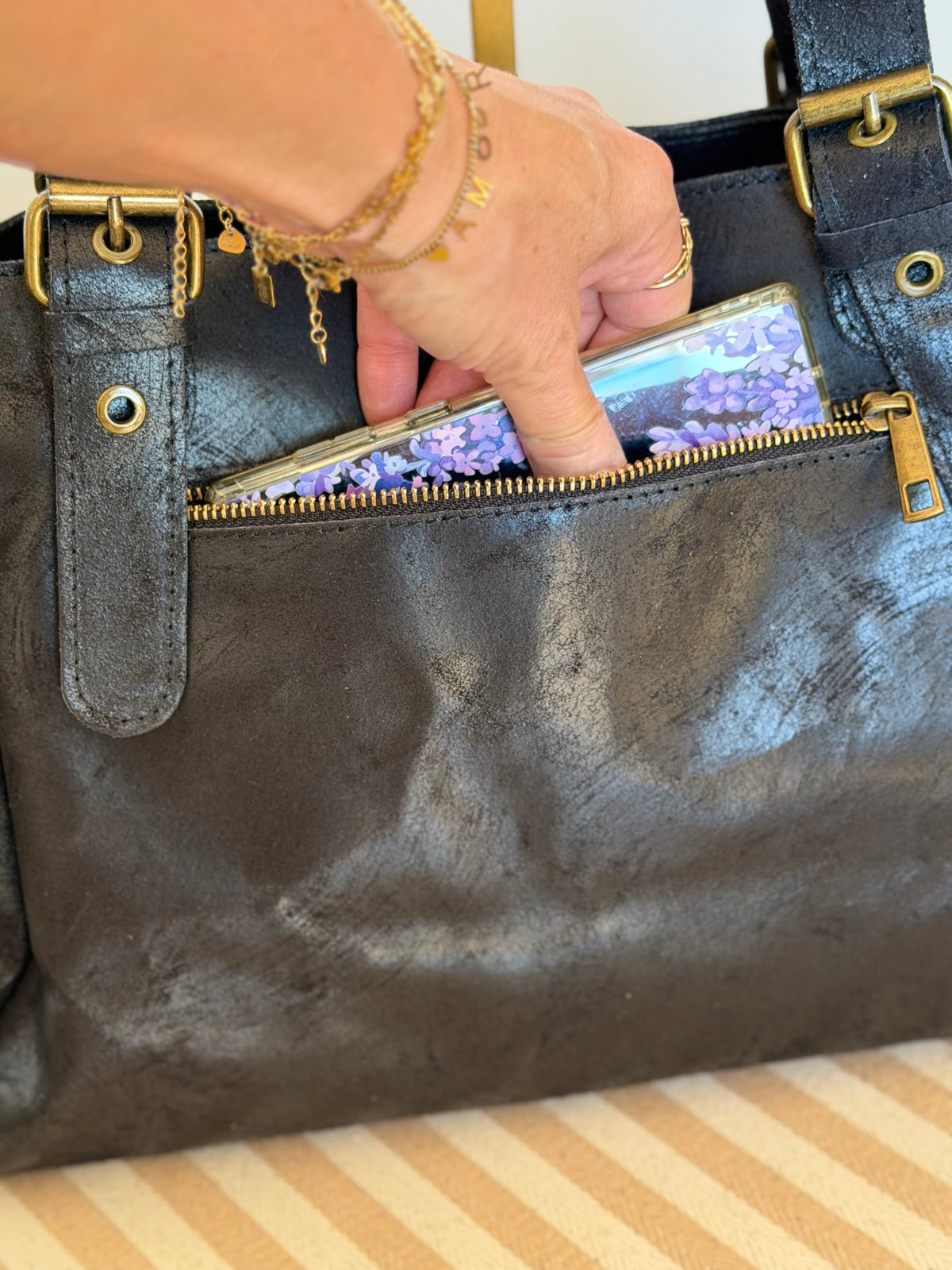 Sac cabas XL en cuir vieilli • COOPER Noir