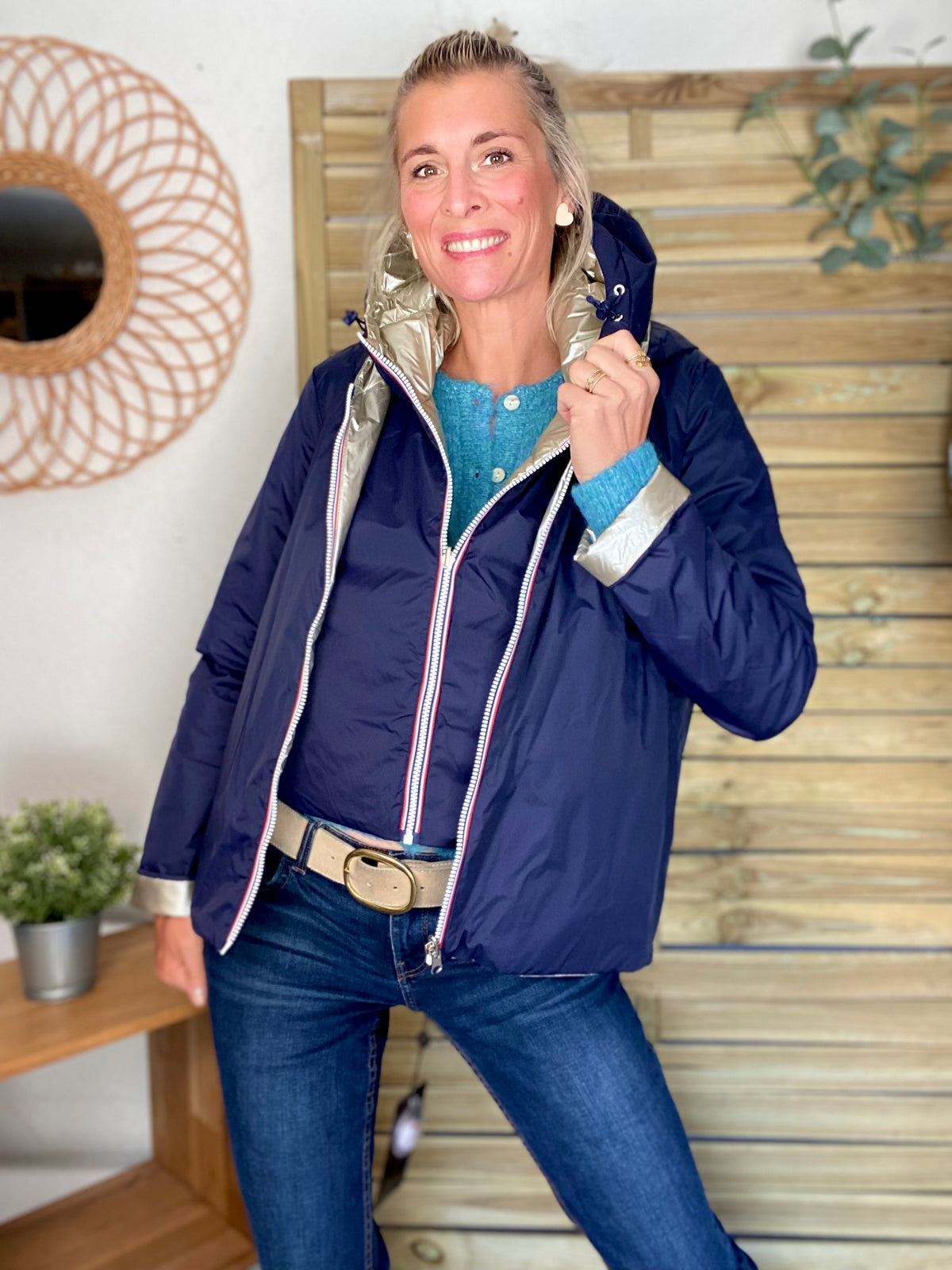 LAURA JO - Col capuche amovible réversible  DANY - Bleu Marine / Doré