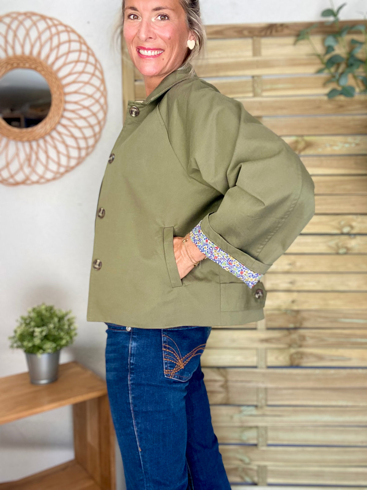 Veste Trench en coton kaki avec Liberty - MAHAUT - LILI et LALA