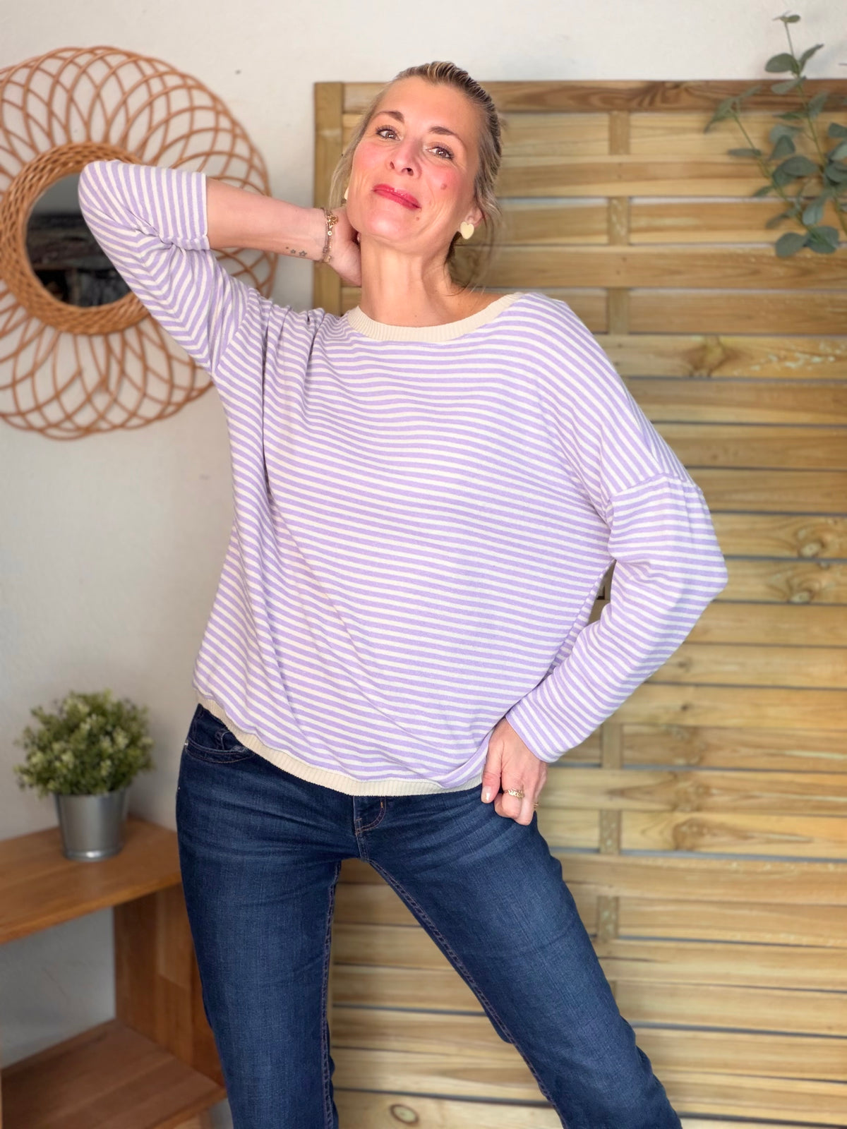 Pull fin rayé ample ROMANE - Lilas - FIN DE SÉRIE
